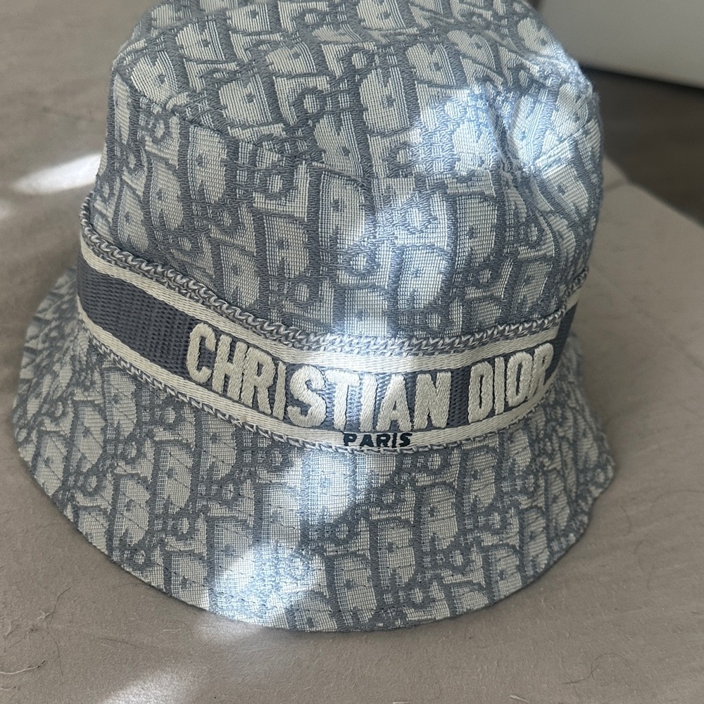 Dior Light Blue and Cream Monogram Bucket Hat - Picture 2 of 6